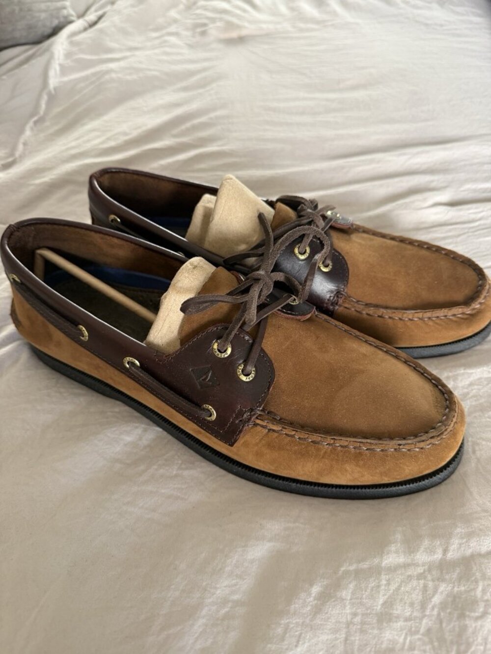 Sperry Authentic Original 2-Eye Boat Shoes Mens Size 11 Tan Suede Brown Leather